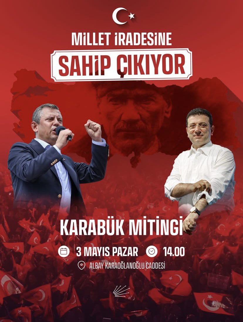 Yarın; emeğin, dayanışmanın kenti Karabük’te buluşuyoruz!

Her geçen gün;
Ayaklarımıza yeni ayaklar,
Omuzlarımıza yeni omuzlar,
Sesimize yeni sesler ekleniyor!

Birlik büyüyor, umut büyüyor, mücadele büyüyor.

Halkın iktidarını hep birlikte kuracağız!
Biz kazanacağız!

📅 3 Mayıs