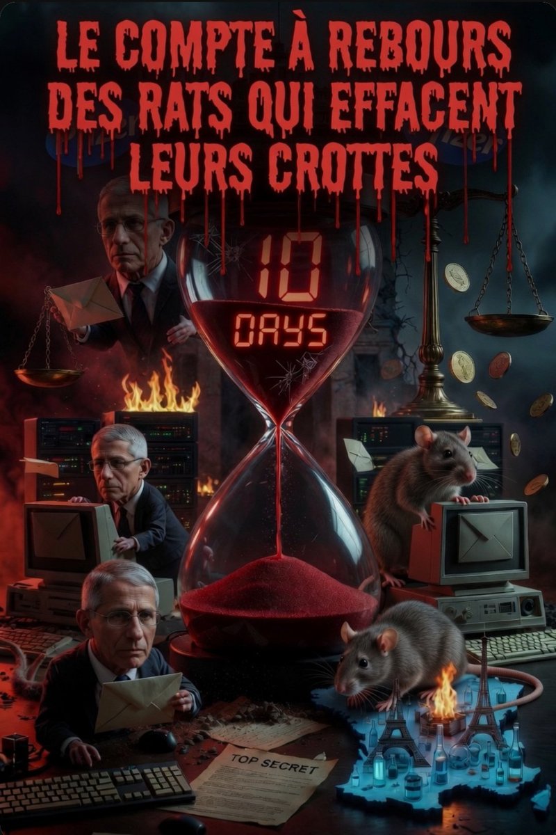 QuentinCad31672's tweet photo. Le compte à rebours des rats qui effacent leurs crottes. ⏳🐀

Ah, la voilà, la petite phrase qui pue la peur et la pourriture bien huilée : « Veuillez supprimer cet e-mail après l’avoir lu. » 📧 
Signé Anthony Fauci, le pape intouchable de la pandémie, le saint patron des laboratoires qui nous ont tous vaccinés jusqu’à l’os. 
Dix jours. 
Dix petits jours avant que le sablier ne se vide, que la prescription ne tombe comme un couperet en or massif sur la tête des inquisiteurs. 
David Morens, son fidèle larbin, est mis en examen pour avoir joué au garçon de courses des archives fantômes : 
Gmail privé, suppression systématique, le grand ménage de printemps des crimes d’État. ⚖️
 Et nous, on regarde ça comme on regarde un film de Scorsese où les méchants gagnent toujours à la fin.

Toutes les combinaisons sont bonnes, mes amis. 
Toutes. 
Le système ne s’appelle pas système pour rien : 
il est conçu comme un casino où la maison ne perd jamais. 
Tu effaces l’e-mail, tu passes par un serveur offshore, tu invoques la « sécurité nationale », tu fais témoigner un expert payé par Pfizer 💉, tu cries au complotisme dès que quelqu’un ose poser la question. 
Et hop, la justice devient une vieille pute fatiguée qui ferme les yeux pour un billet de cent. 
Fauci le sait mieux que personne. 
Il l’a fait pendant des années, pendant que nous, on comptait les morts, les myocardites, les enfants masqués comme des otages. 
Morens n’est que le petit doigt de la main pourrie. 
Le bras entier, c’est tout le complexe médico industriel qui tremble à l’idée qu’un jour, quelqu’un ouvre vraiment les placards. 🐀

On nous vend du « transparence » comme on vend du dentifrice : 
avec un sourire Colgate et un parfum de mensonge. 
Le DOJ va-t-il agir avant que le compte à rebours ne sonne ? 
Bien sûr que non. 
Ou alors si, pour la forme : 
une petite tape sur le poignet, une amende ridicule payée par le contribuable américain, et on passe à autre chose. 
Parce que la vraie justice, celle qui fait mal, celle qui envoie les puissants en taule avec les pauvres, elle n’existe que dans les rêves des naïfs et les tweets des enragés. 
Ici, c’est le royaume de l’impunité sophistiquée. 
On ne brûle pas les sorcières, on les nomme professeur émérite.

Et pourtant… pourtant, il y a ce petit frisson, ce minuscule espoir vicieux. Parce que là-bas, aux États-Unis, au moins, on ose encore nommer les noms, brandir les e-mails, faire un thread qui fait le tour du monde. 
Ici, en France 🇫🇷, on est encore en train de caresser Didier Raoult dans le sens du poil tout en laissant les labos se gaver. 
On est encore en train de protéger les ministres qui ont signé les contrats opaques, les experts qui ont menti sur les masques, sur l’hydroxychloroquine, sur tout ce qui pouvait déranger le grand récit officiel. 
Le paysage français pue la même hypocrisie, mais en plus chic, en plus « débat d’idées », en plus « on ne va pas tout mélanger ».

Espérons, oui. Espérons qu’un jour ce compte à rebours américain fasse tilt chez nous. 
Que les combinaisons les plus tordues, les serveurs privés, les suppressions « accidentelles », les experts qui retournent leur veste contre un poste à l’Académie, finissent par sentir le roussi. 
Que le peuple, ce grand con qu’on méprise tant, se souvienne qu’il a une mémoire. 
Que les Fauci français, ceux qui ont joué avec nos corps comme avec des cobayes, se réveillent un matin avec la peur au ventre.

Merci au @tatiann69922625 d’avoir inspiré ce texte 👇👇 https://t.co/H8e77wkeqd