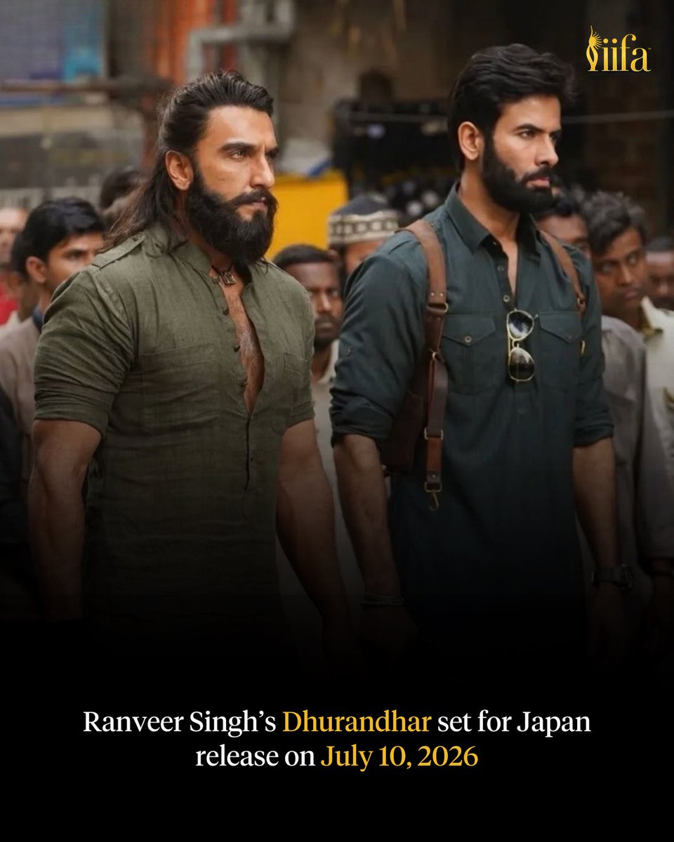 IIFA's tweet image. After a blockbuster run in India and major success worldwide, Ranveer Singh &amp;amp; Aditya Dhar’s #Dhurandhar is now set to hit theatres across Japan on July 10, 2026.
The makers have also unveiled a Japan-exclusive poster which has gone viral among fans 🔥

#IIFA #Bollywood