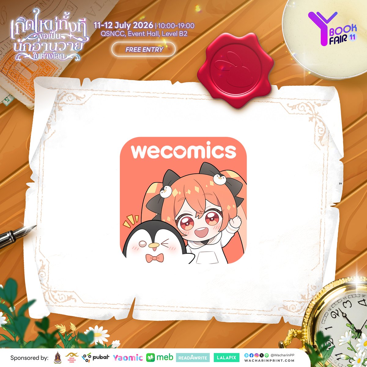 Ybook_fair's tweet photo. เตรียมพบกับ
🏰 WeComics
@WeComicsTH 
@WeComicsBL
———
#YBOOKFAIR11 🐰⚔️
🗓️ 11-12 July 2026 | 10:00-19:00
📍 QSNCC, Event Hall, Level B2
✨FREE ENTRY✨ https://t.co/3e1tyTLmWT