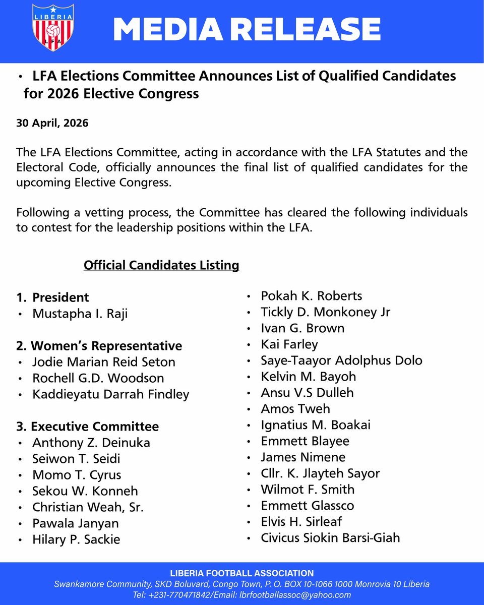 Liberia Football Association tweet media
