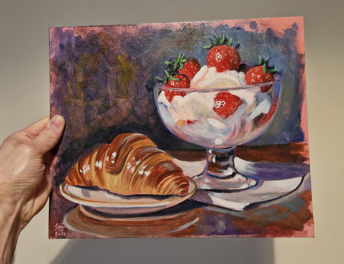 danielpittsart's tweet image. Croissant with strawberries and cream still life. Délicieuse! 🥐🍓🎨 🇫🇷 🏴󠁧󠁢󠁥󠁮󠁧󠁿 

Acrylic on canvas board

12x10 inches

#croissant #strawberries #cream #France #French #English #food #stilllife #délicieuse