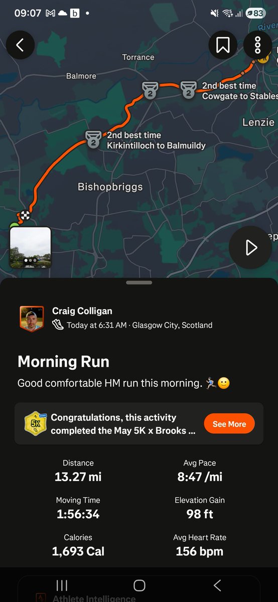 CraigRGNDem's tweet image. Good comfortable HM run this morning. 🏃🏻‍♂️🙂

#HalfMarathon #Running #Strava #Glasgow @UKRunChat #ComfortableRun