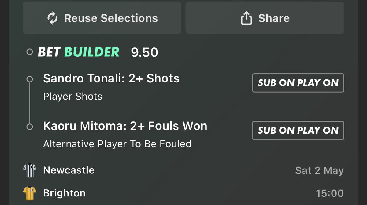 TripleBPunts's tweet photo. Newcastle vs Brighton

Mitoma 1+ Fouls Won

Mitoma has won at least one foul in his last 7 games straight, averaging 1.9 fouls won per 90.

1/2/2/1/2/2/2

Tonali 1+ Shots

Tonali has had a shot in 8 of his last 10 premier league games, averaging 1.83 shots per 90.

4/2/0/1/2/0/3/1/2/3

All stats researched via @StatsHubCom 🤍