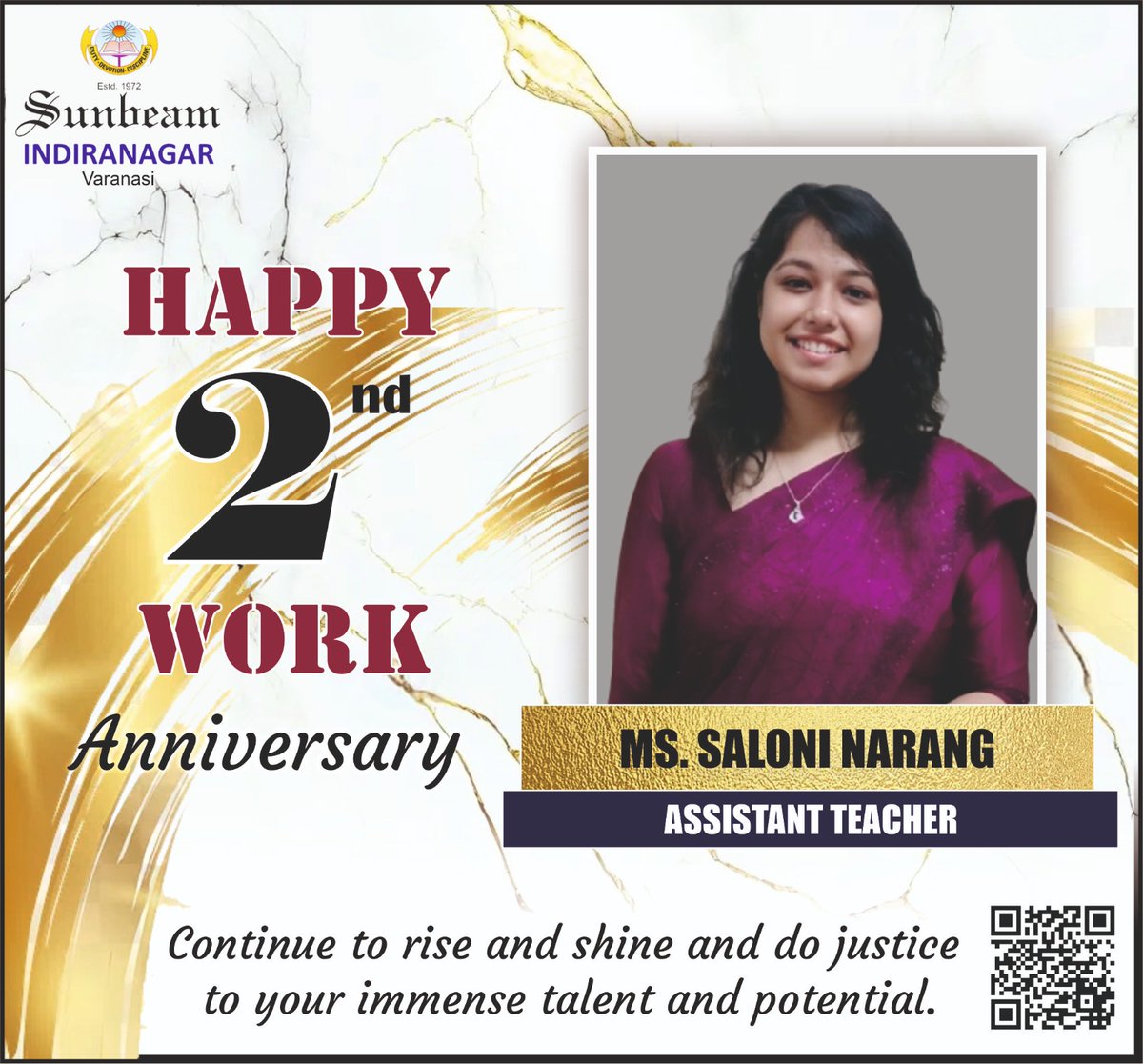 IngSunbeam's tweet photo. Congratulations to our amazing dance teacher, Miss Saloni Narang, on 2 years of grace! Thank you for your dedication &amp; creativity that bring every performance to life. Here’s to many more years of success!
#SunbeamGroupOfEducationalInstitutions #SunbeamExcellence https://t.co/7KK9g6gN6O