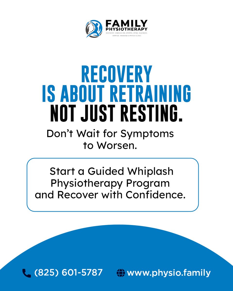 FamilyPhysio_'s tweet image. Whiplash pain still lingering weeks later? It’s not “just soreness.”
Whiplash can affect neck mechanics, muscle control, and balance. Physiotherapy uses hands-on care, retraining, and graded movement to reduce pain. 
#Whiplash #Physiotherapy #NeckPain #Injury #Recovery #health