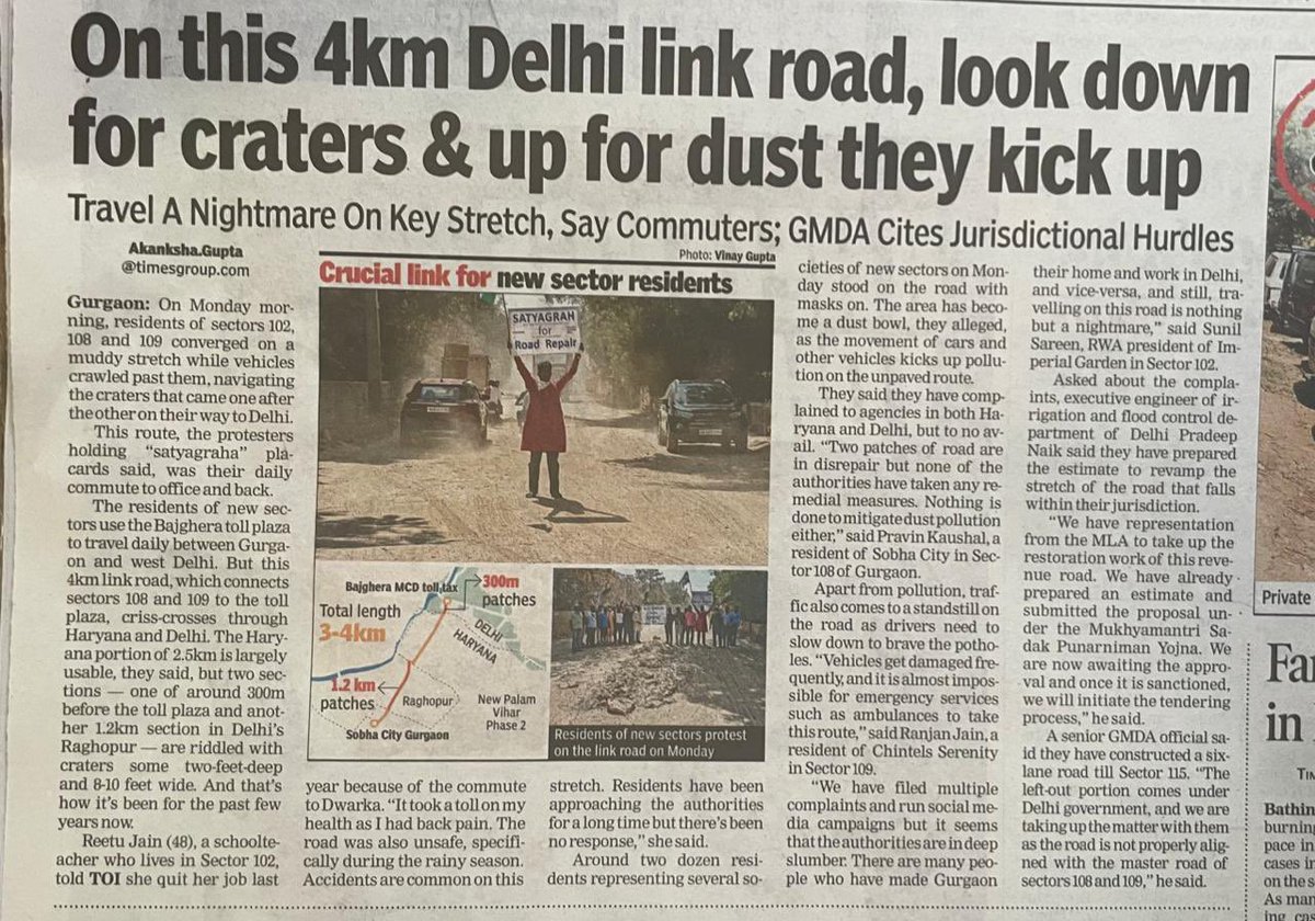 sareendwarka's tweet image. Reminder 11

With double engine common @BJP4India  @BJP4Delhi sarkar in #Delhi #Haryana - can citizens of #Dwarka  #Gurugram expect attn of top agencies / officials on neglected 2 KM short critical connecting stretch at #Raghopur #Bajghera @MCD_Delhi @DelhiPwd @IFC_Dpt