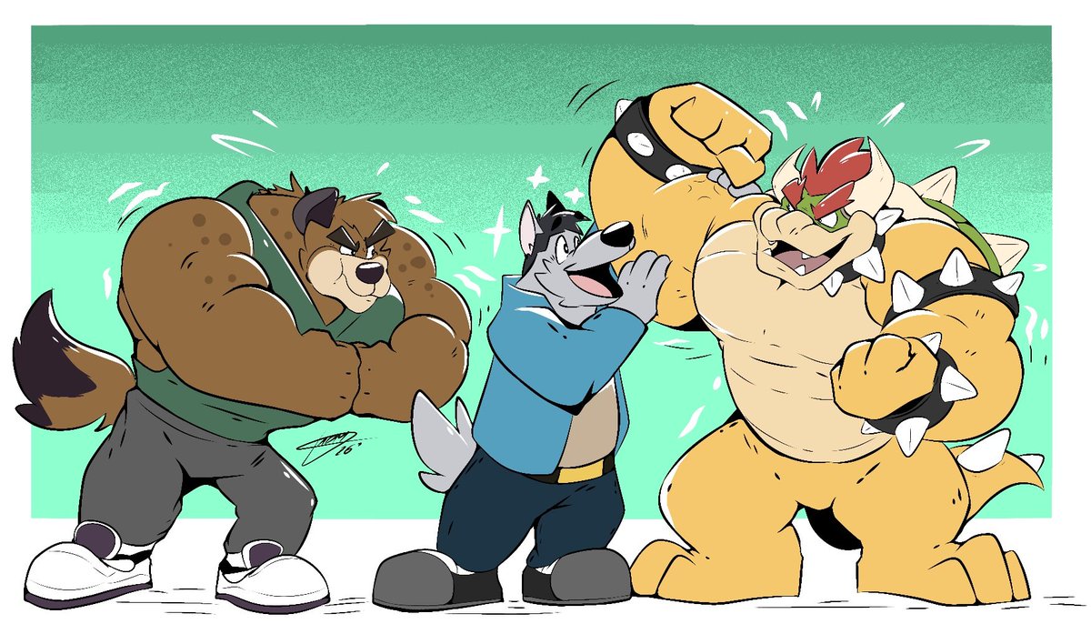 jimy55's tweet photo. Reckon challenges Bowser to a flex contest to see who can win over Jim wolf so far looks like Bowser is winning 😅❤️

Art by @BowsarTheKoopa 
Reckon and Jim by @jimy55 
Bowser by Nintendo https://t.co/PNGWFsbAeB