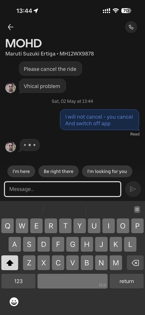 atwin90frames's tweet photo. @Uber @Uber_Support please see message from uber driver as he did not want to take the ride https://t.co/VwC99QbiAf