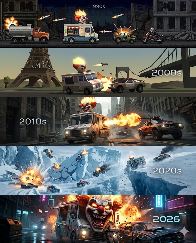 GoldenAge2026's tweet image. 🎮Nostalgia vs. the Future – The Gaming Era: 1990 → 2026🎮Twisted Metal 2 | PS1
#gaming #videogames #gamingevolution #gameevolution #graphicsevolution #gamingculture #instagaming #gamingpost #evolution #gamingprogress #frompasttofuture #retrotomodern #gamingera #nostalgia