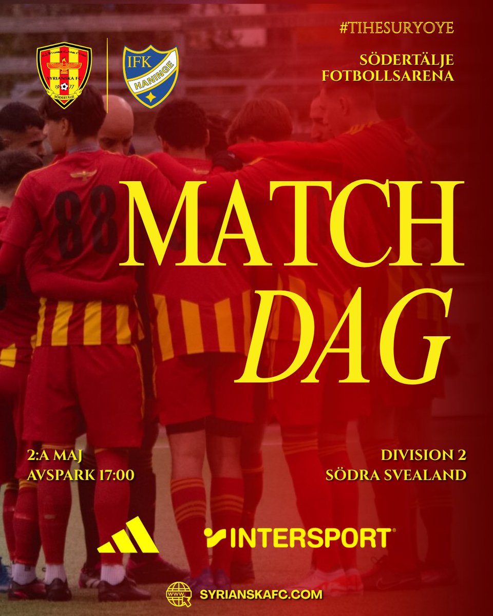 SyrianskaFC's tweet photo. ▪️ MATCHDAG
⚽️ Syrianska FC 🆚 IFK Haninge
📌Idag, 2:a maj, kl 17:00 - Division 2 Södra Svealand
🏟 Södertälje Fotbollsarena

Alla till arenan! Tillsammans mot seger! #tihesuryoye https://t.co/FxBgKdQf1O