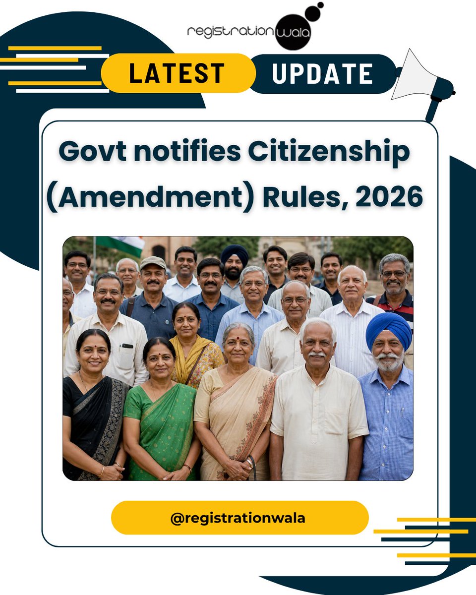 Registratinwala's tweet image. On 30 April 2026, The Government of India notified the Citizenship (Amendment) Rules, 2026.

Read Full Details on Webiste 👉 registrationwala.com/updates-and-al…

#citizenweekend  #citizenship #alert #PublicInquiry  #indiavotes