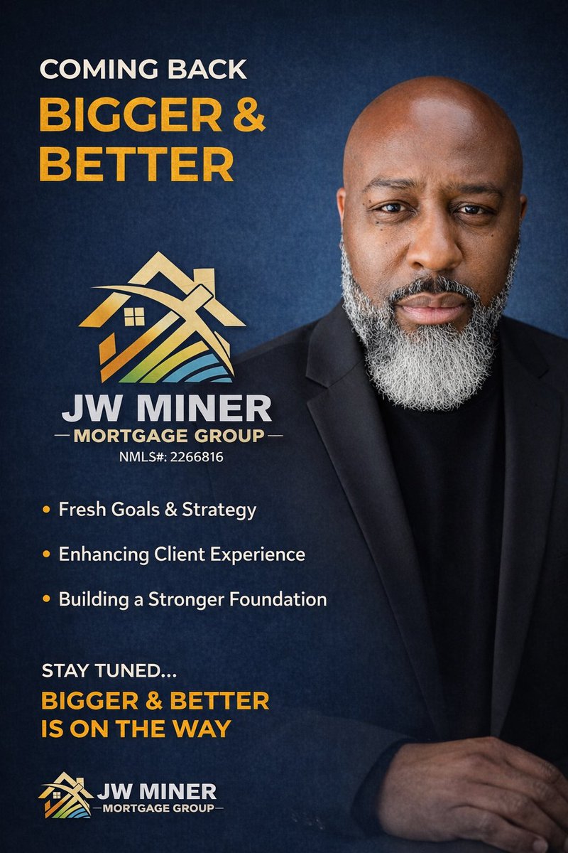 JWMinerMtgGrp's tweet image. Growth requires stepping back to move forward.
I’m revamping JW Miner Mortgage Group with fresh goals, renewed strategy, and a stronger commitment to improving the home‑buying experience.
Bigger &amp;amp; better is on the way.
#Mortgage #Leadership #GrowthMindset
