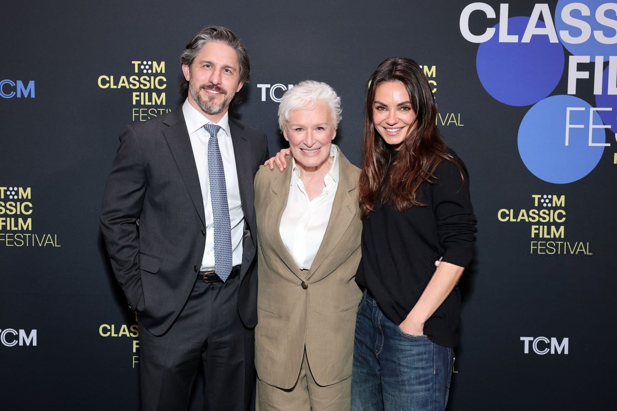 MilaUpdate's tweet photo. Franklin Latt, Glenn Close and Mila Kunis are seen as TCM honors Glenn Close during her Hand and Footprint Ceremony at TCL Chinese Theatre on May 01 https://t.co/7qxcu1FlS9