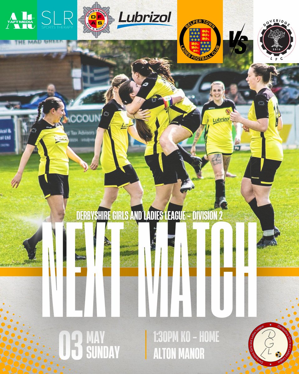 BelperTownLFC's tweet photo. 𝗧𝗛𝗜𝗦 𝗦𝗨𝗡𝗗𝗔𝗬:

📑 DGLL Division 2 

🆚 Doveridge Ladies FC 

🗓️ May 3rd, 𝟤𝟢𝟤6

⌚️ 1:30𝖯𝖬

📍 Alton Manor 
Nailers Way, Belper, DE56 0HX 

🎟️ Free Entry

🖤💛 https://t.co/h0GhX0mKCL