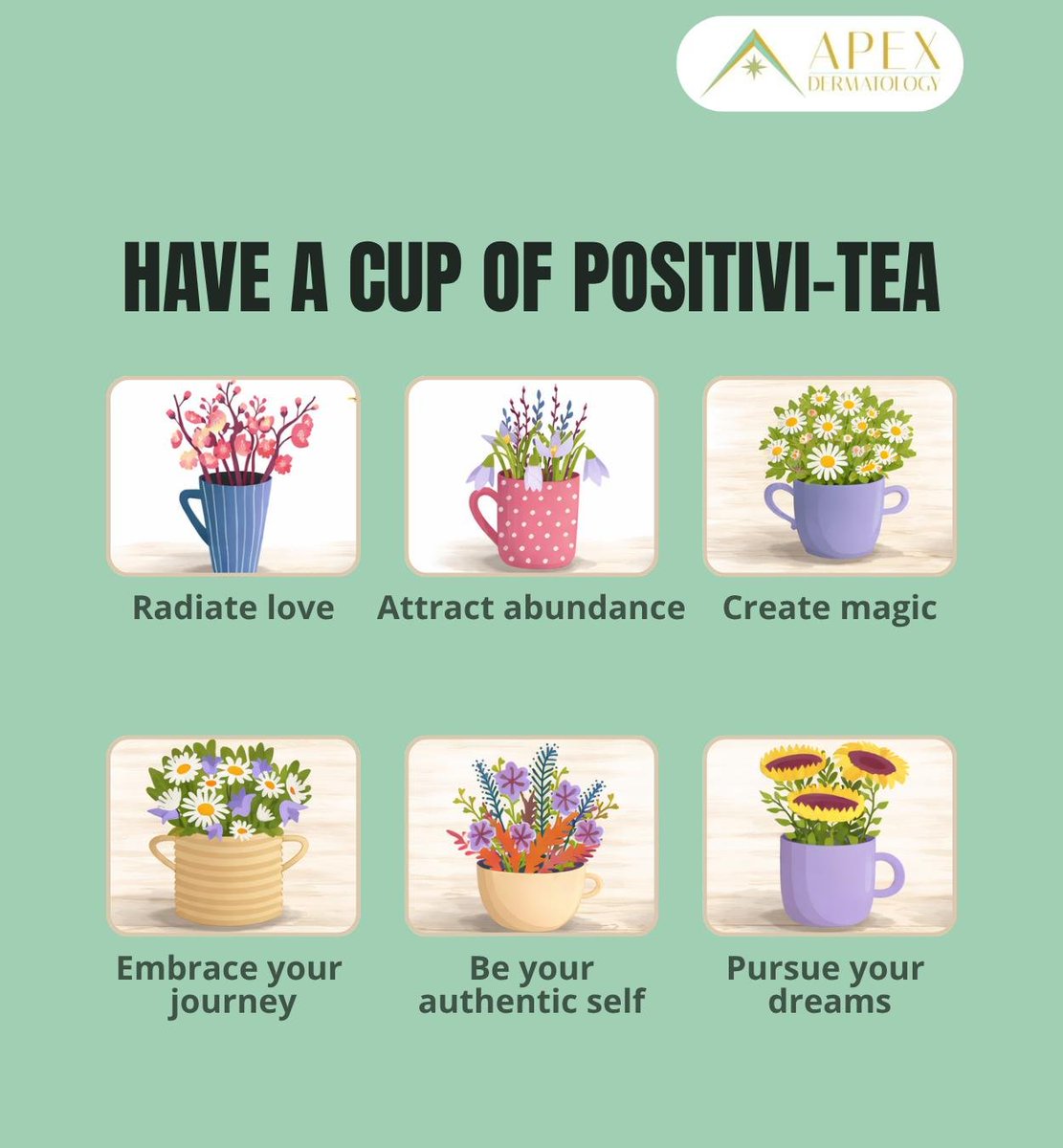 apex_derm's tweet photo. Pause for a while and have a cup of positivi-tea. Let us know which cup you'll be having in the comments below.
.
.
.
https://t.co/uOyh8Bc3q9
818-889-2739
32144 Agoura Road Suite 112, Westlake Village, California (CA) 91361
.
.
.
#positivity #ApexDermatology #WestlakeVillage #CA https://t.co/GpdobaDUtz