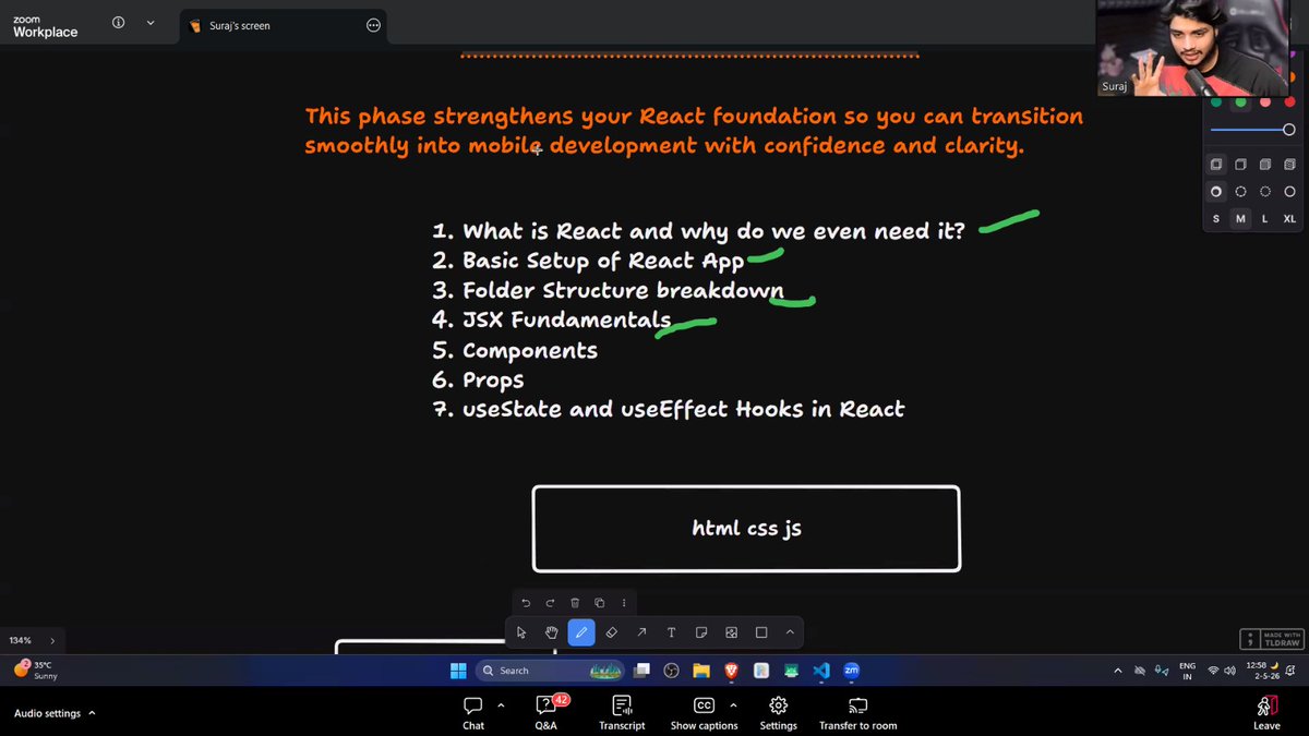 Deepaks0611's tweet image. 🚀 Day 1 of Mobile Dev

Started learning with @Hiteshdotcom  Sir @surajtwt_ 👨‍💻

📌 Learned today:

- What is React &amp;amp; why we need it
- React app setup
- Folder structure
- JSX basics
- Components
- Props
Let’s stay consistent 🔥
#Day1 #React #MobileDev #JavaScript #chaicode