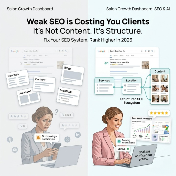 Muktaak62859256's tweet photo. Most salons don’t lose clients because of competition; they lose because their SEO structure is weak.
Google can’t rank what it can’t clearly understand
It’s not about more content.
It’s about better structure.
#LocalSEO #SEO #DigitalMarketing #ContentStrategy #ProgrammaticSEO https://t.co/wCsumFWj06