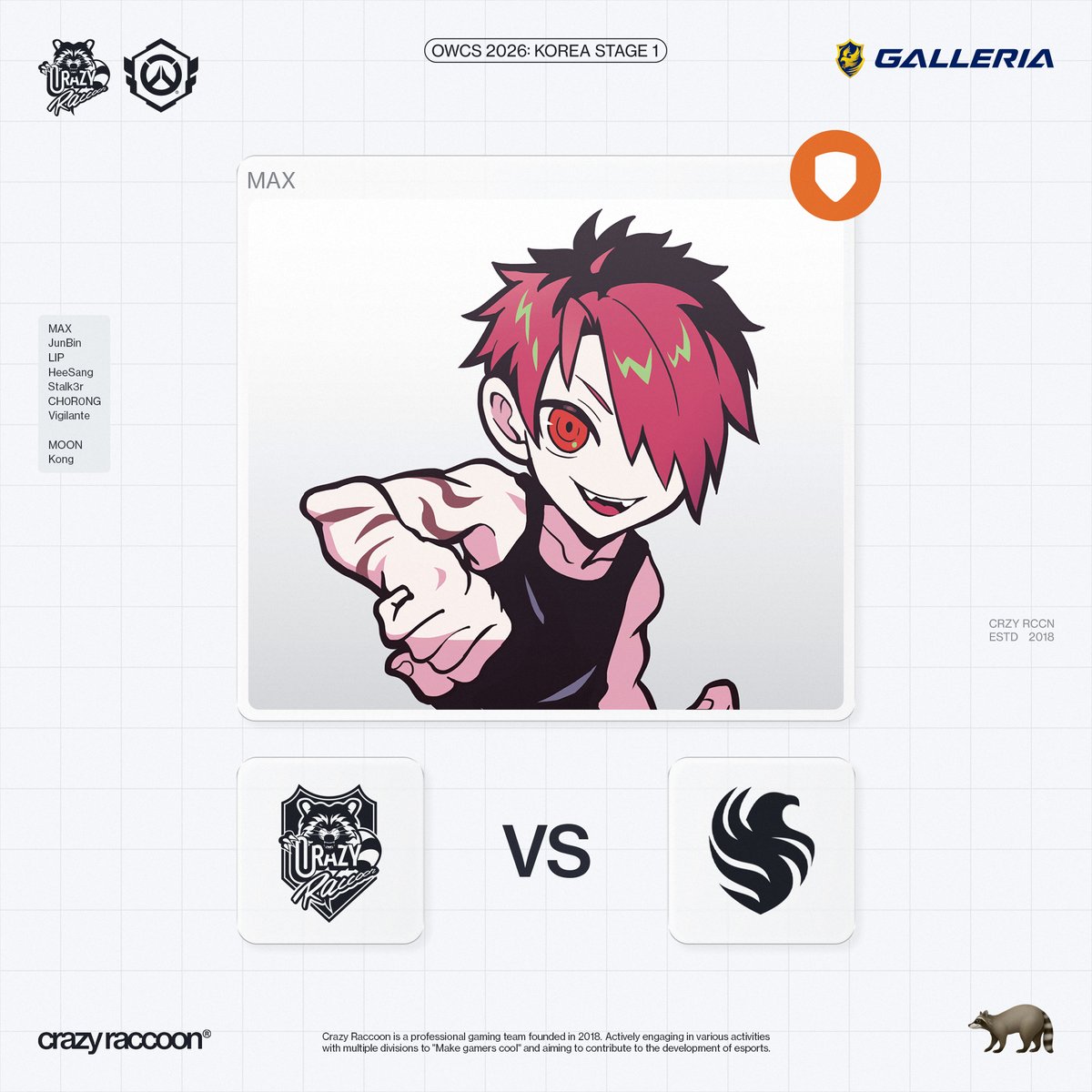 crazyraccoon406's tweet image. 【2026 OWCS ASIA : Korea Stage 1】
- Semifinals

⚔️5/2(土) 17:40~

vs Team Falcons

- MAX (@OW_MAX1)
- JunBin (@Junbin_ow)
- LIP (@socutelip)
- HeeSang (@Ow_HeeSang)
- Stalk3r(@Stalk3r_OW)
- CH0R0NG (@CH0R0NG_OW)
- Vigilante (@vi9ilante71)

- MOON (@moonbyungchul89)
- Kong