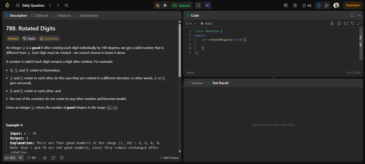 yogeesh19146's tweet image. Day 63/365 

Solved: Rotated Digits

Key idea:
Classify digits → valid / change / invalid
Lesson:
Simple problem ≠ easy problem

#LeetCode #DSA #CodingJourney