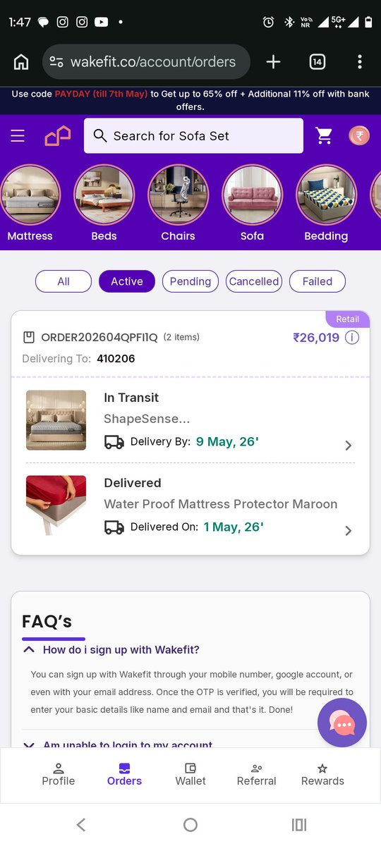 AnandGo81207239's tweet photo. A @WakefitCo company is a fraud. I placed an order April 26 by visiting their outlet in New Panvel. That sales person told that your order will be delivered by 2/5/26. Today when I visited the outlet again to check the status they said that yours will be delivered by 9/5/26 https://t.co/oIWsaSFpFY