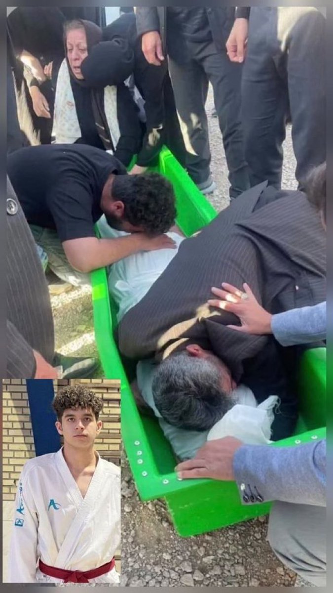 1. Foto: Am Tag der Arbeit demonstrieren Linke unter der Fahne des Mullah Regimes und zeigen ihre Solidarität mit einem totalitären und mörderischen Regime.

2. Foto: Die sterblichen Überreste des 21-jährigen Sasan Azadvar, der am 30. April 2026 vom Mullah Regime ermordet wurde