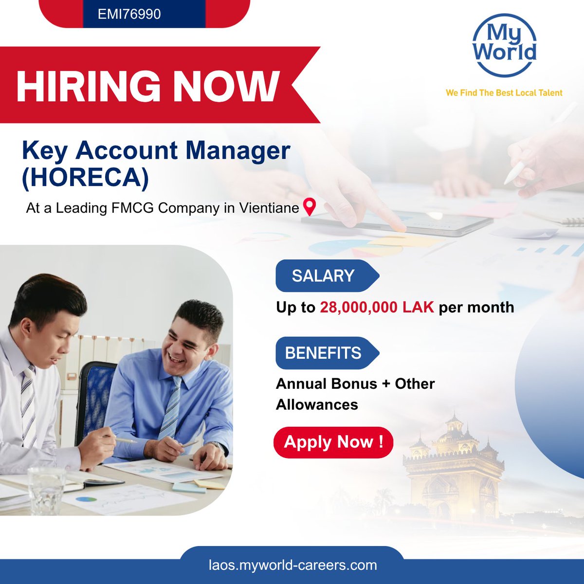 MyWorld_Laos's tweet photo. #Hiring in #Laos 
Position - #KeyAccountManager (HORECA) at a Leading FMCG Company in Vientiane
Salary - Up to 28,000,000 LAK per month 
#Job Link - https://t.co/aP40vTM7h3
Email - support@myworld-careers.com 
 
#vacancies #jobs #JobOpportunity https://t.co/dbSSrKfnwk