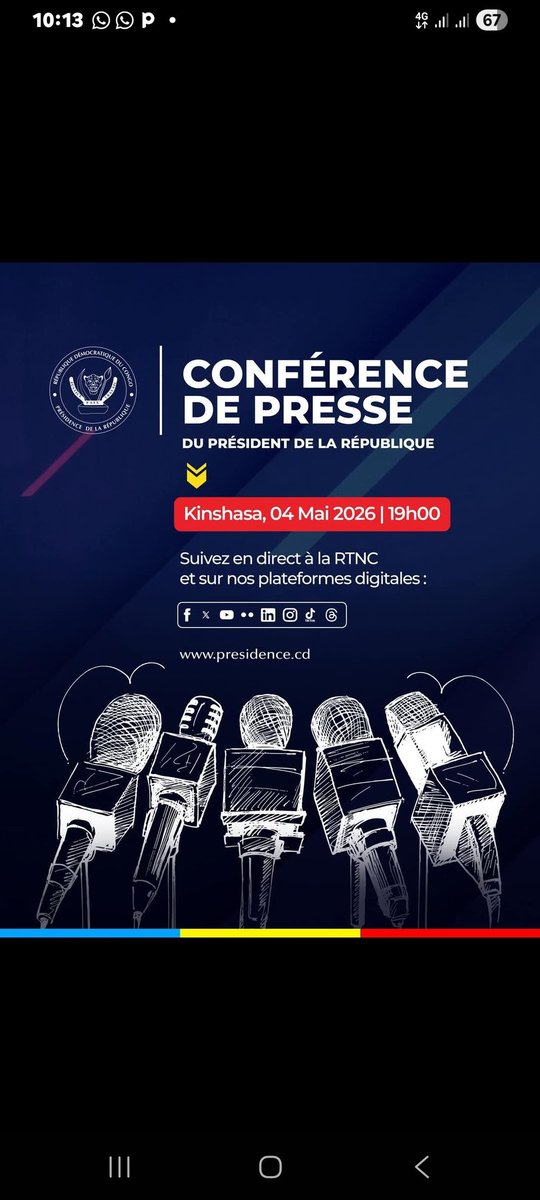 atexatembone's tweet photo. PRÉSIDENCE RDC. 

PREMIÈRE CONFÉRENCE DE PRESSE DU PRÉSIDENT TSHISEKEDI APRÈS LES SANCTIONS AMÉRICAINES CONTRE KABILA CE LUNDI 04 MAI EN DIRECT DE LA RTNC À 19 H LOCALE. https://t.co/86PpslotbL