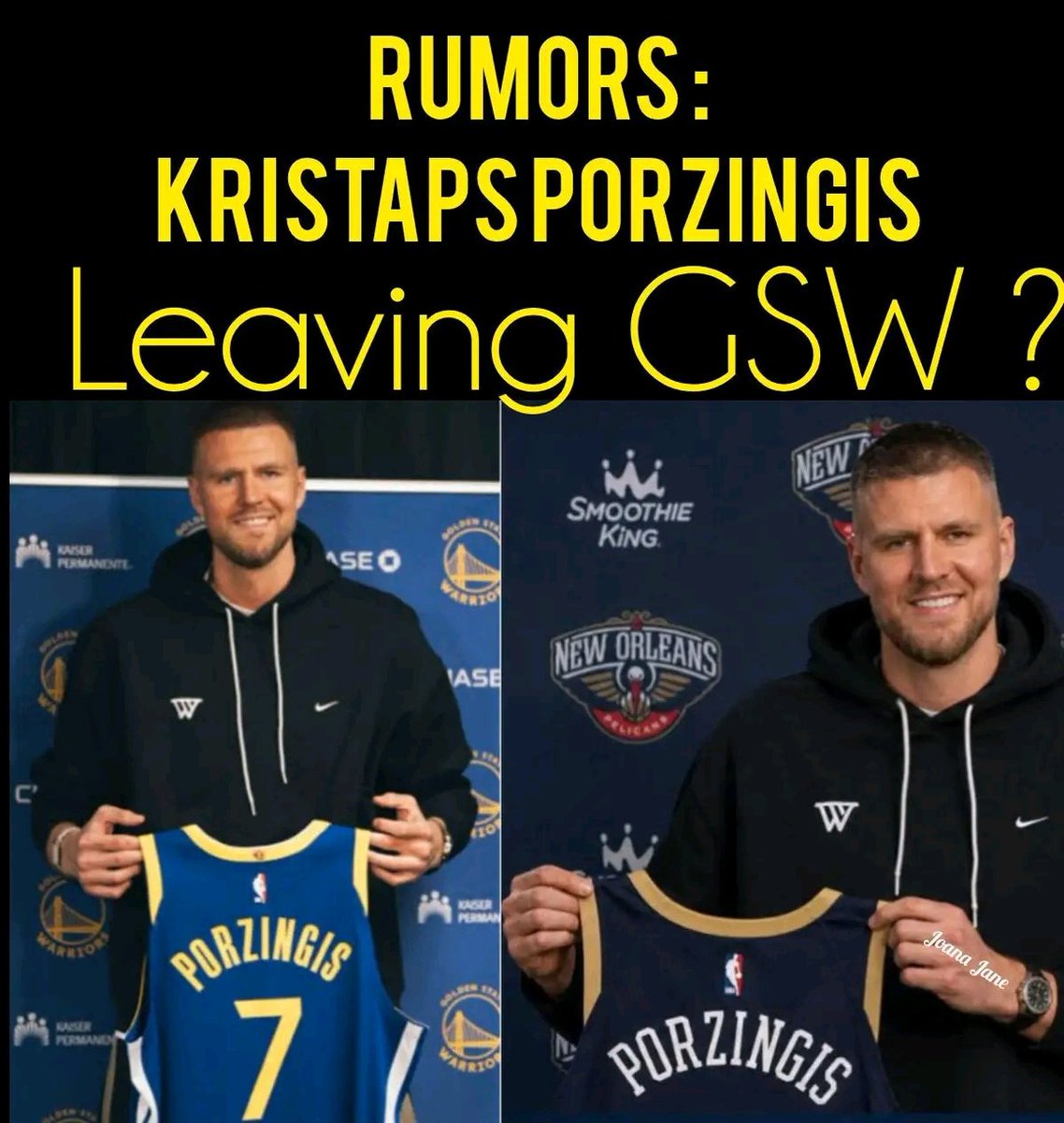 GoldenStat70782's tweet image. 🚨RUMOR WATCH 👀  

Reports say Pelicans are eyeing Kristaps Porzingis  

KP is a free agent after season with Warriors 

Nothing confirmed yet — but fit with Zion is interesting 🤔  

Dub Nation, you keeping KP or letting him walk?
#dubnation
#warriors