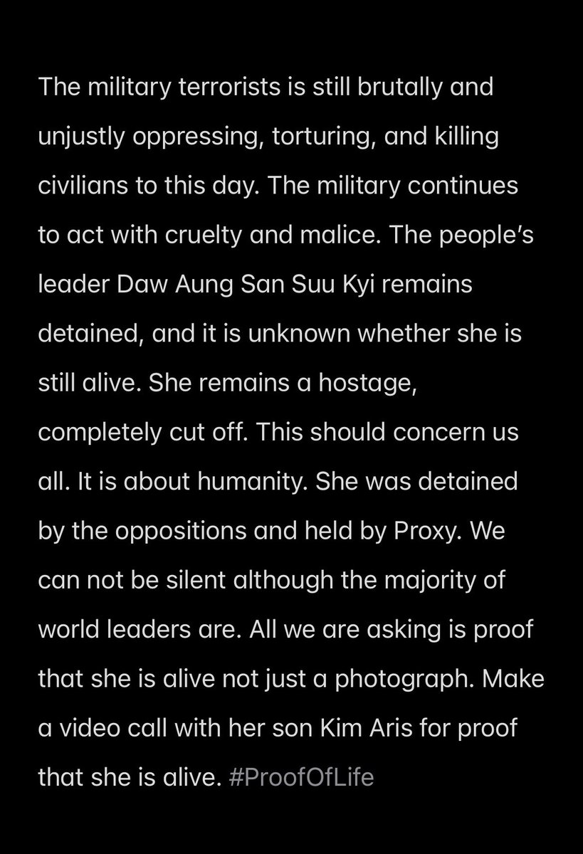 kmo_1229's tweet photo. @douga111www As international pressure is urgently needed, we sincerely appeal to you to join and support this effort. #ProofOfLife #FreeAungSanSuuKyi https://t.co/qlcLemhdJL
