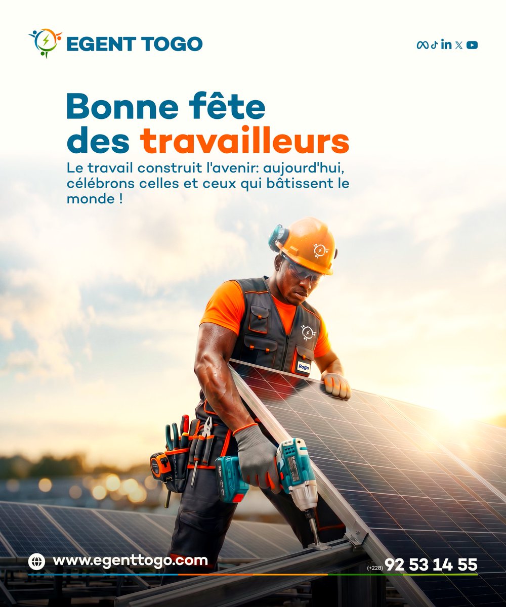 Hier, nous avons marqué la pause pour la Fête des Travailleurs. Aujourd'hui, nous reprenons le terrain avec la même détermination.
​À nos équipes qui installent, dépannent et innovent : vous êtes le moteur de EGENT
​#Travail #FeteDuTravail #Lome #Togo #Solaire #Engagement