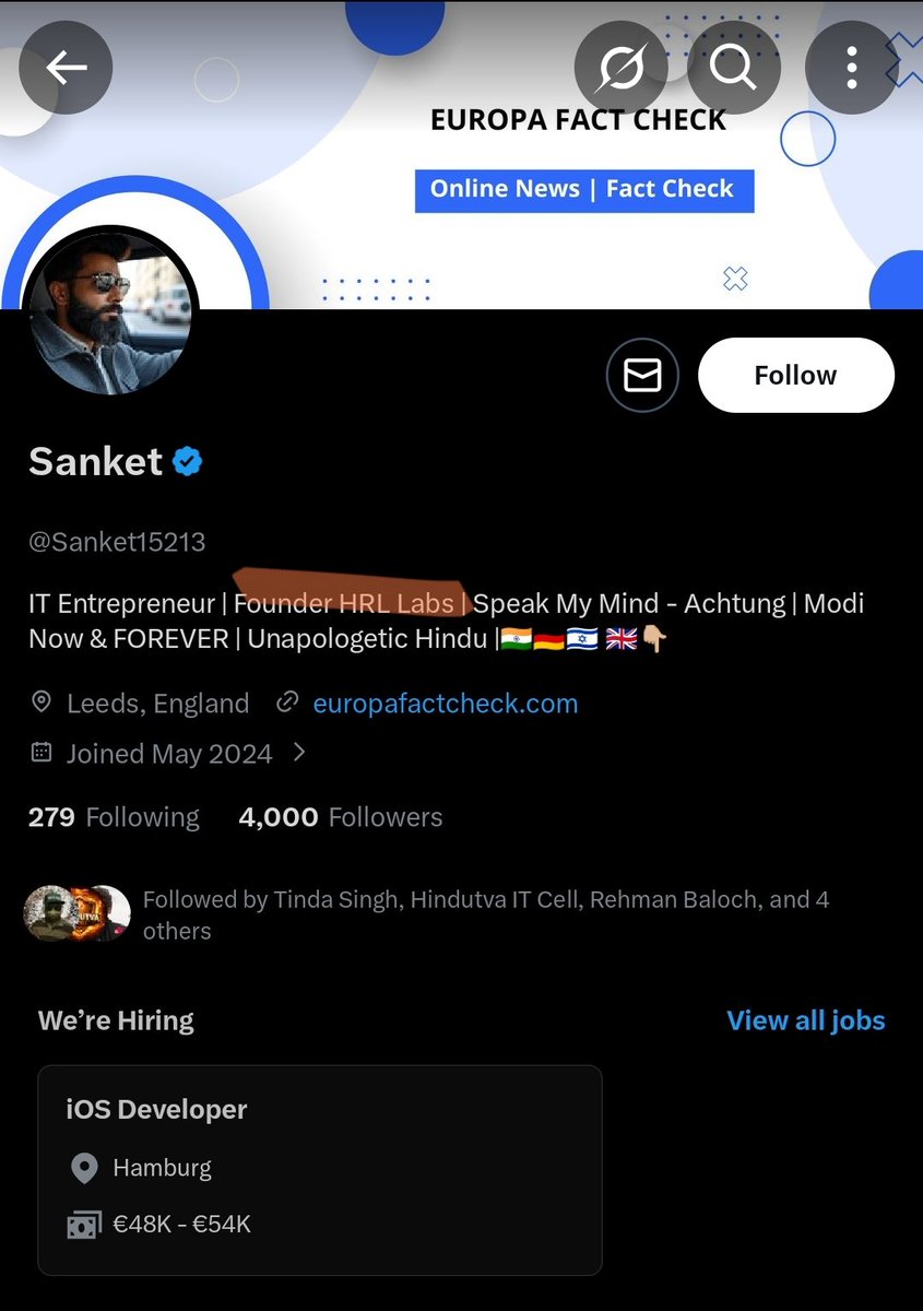 Knight_riders18's tweet photo. Meet @Sanket15213, who claims to run a fact-checking portal called "https://t.co/mvvUTPZoFt." However, no such website exists. The only similar website available is "https://t.co/RSnpVBhTAM."

Additionally, he claims to be the founder of "HRL Labs," but HRL Labs was actually founded way back in 1948 by Howard Hughes in California.

He is Simply Stealing Identity of People's On Social Media for Some Scam or crime..

In That Process 

He attacks individuals fighting for social issues within the Hindu community while hiding behind the fake identity of "Sanket."

I have encountered many scammers on social media who use strategies like this to gain the trust of Hindu people, only to scam them later. However, I am uncertain whether his agenda is to create division among Hindus or if it's simply a scam.

#ScamAlert #Hindu #Twitter