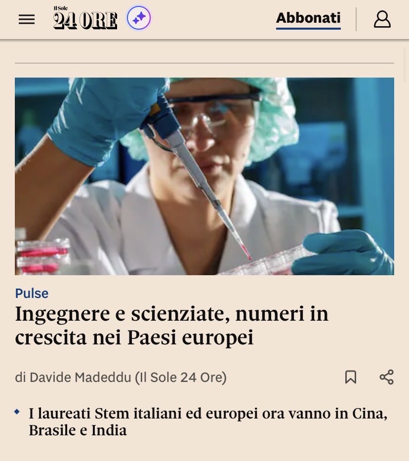 davmade's tweet image. Ingegnere e scienziate, numeri in crescita nei Paesi europei
ilsole24ore.com/art/ingegnere-… #ilsole24ore #studio #pulse #ricerca #formazione @follower