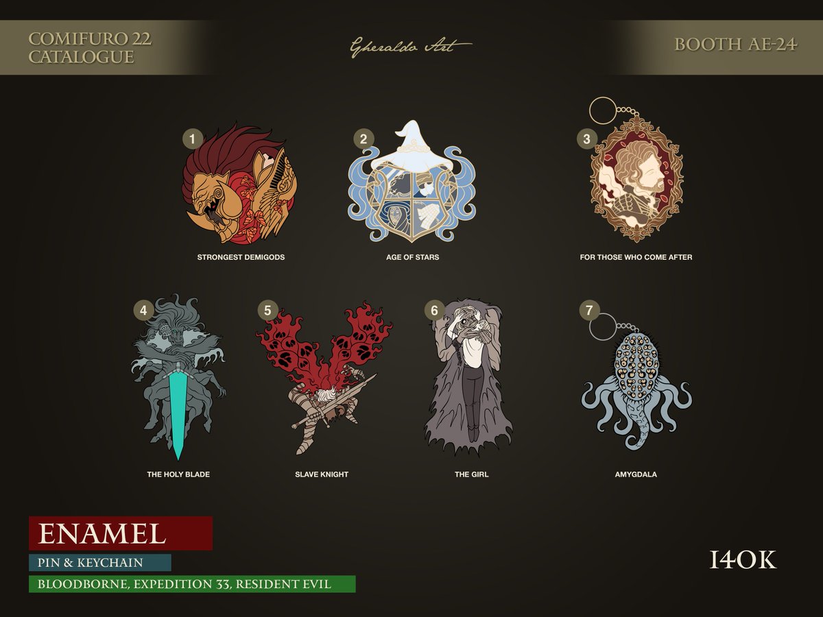 alfaro_gheraldo's tweet photo. Gheraldo Art (Booth Number : AE-24) #CF22 catalogue
Elden Ring, Dark Souls, Sekiro, Bloodborne, Clair Obscur Expedition 33, Resident Evil, Berserk, etc 
#comifuro22catalogue https://t.co/Md0rMlEZ5O