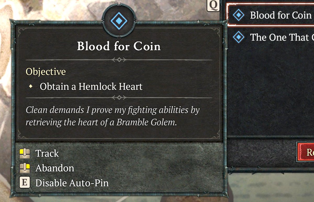 grieva3's tweet photo. @Blizzard_Ent @BlizzardCS @BlizzardCSEU_EN @Diablo In Diablo 4 there’s a very small spelling mistake in one of the quest descriptions - Blood for Coin, a characters name is typed as ‘Clean’, but they’re actually called ‘Cleon’ in game. Just thought I'd point it out. https://t.co/WOJfiUwJYq