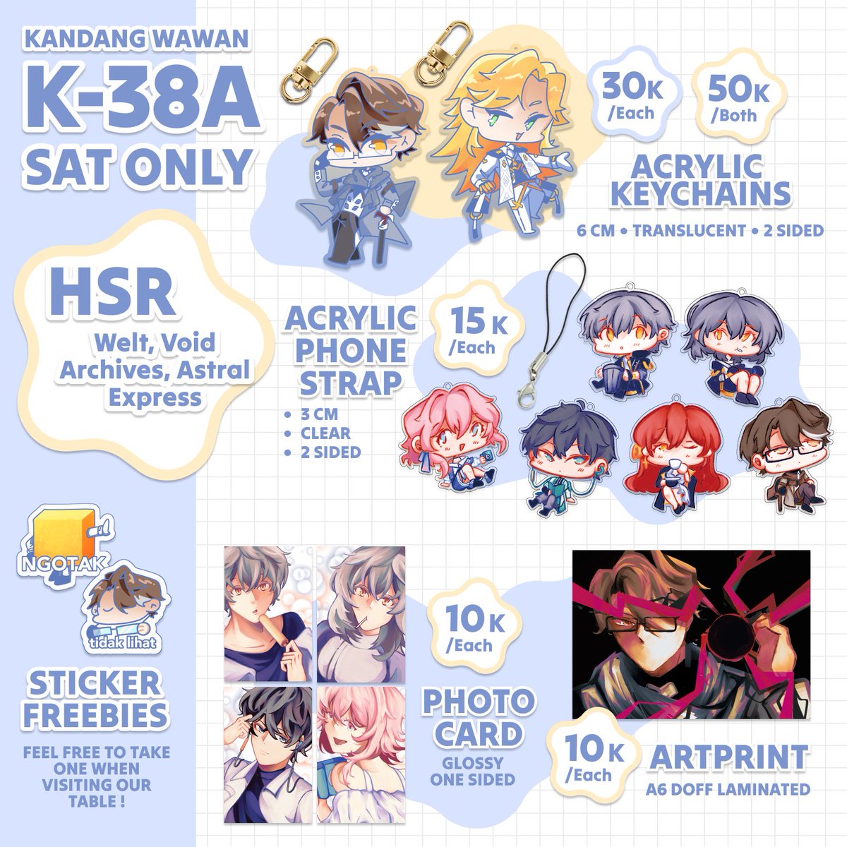 worldearest's tweet photo. [ RTs &amp; likes appreciated ❤️ ] 
🌕 CF22 CATALOGUE 🌕

OTS only 

🗓   Day 1 Only (Saturday 16 May)
📍 Kandang Wawan K-38A
🌕 Honkai Star Rail / HSR ( Voidwelt, Astral Express), Ensemble Stars (Switch)

#cf22 #commifuro22 https://t.co/p0RuUZOpuc