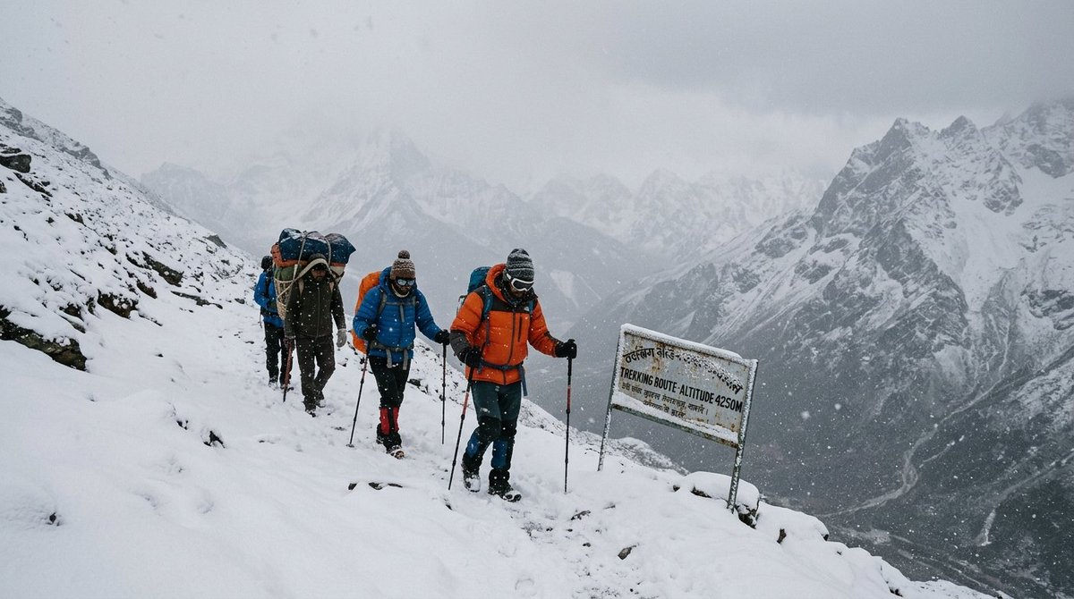 Ajaypratap_98's tweet image. Snowfall likely in higher Himalayan regions above 4200 meters affecting travel and trekking routes in Uttarakhand. 
@IMDWeather 
#Snowfall #Himalayas #Uttarakhand