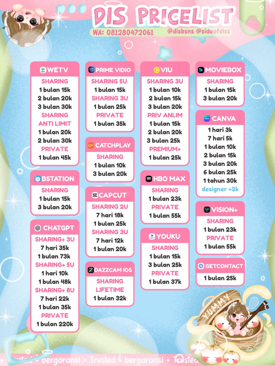 cewgiils's tweet photo. cari apprem trusted dan murah?

yuk sini ready n3tflix c4nv4 youtub3 disn3y v1d1o ch4tgpt ada apprem cina juga dr4m4box dr4mawave r3elshort fl1ckr3els v1gloo mobor3els dll

since 2020
fastrespon on wa link dibio / wa 081280472061
#bealanja inara siangall elsyifa https://t.co/y894XVkLjp