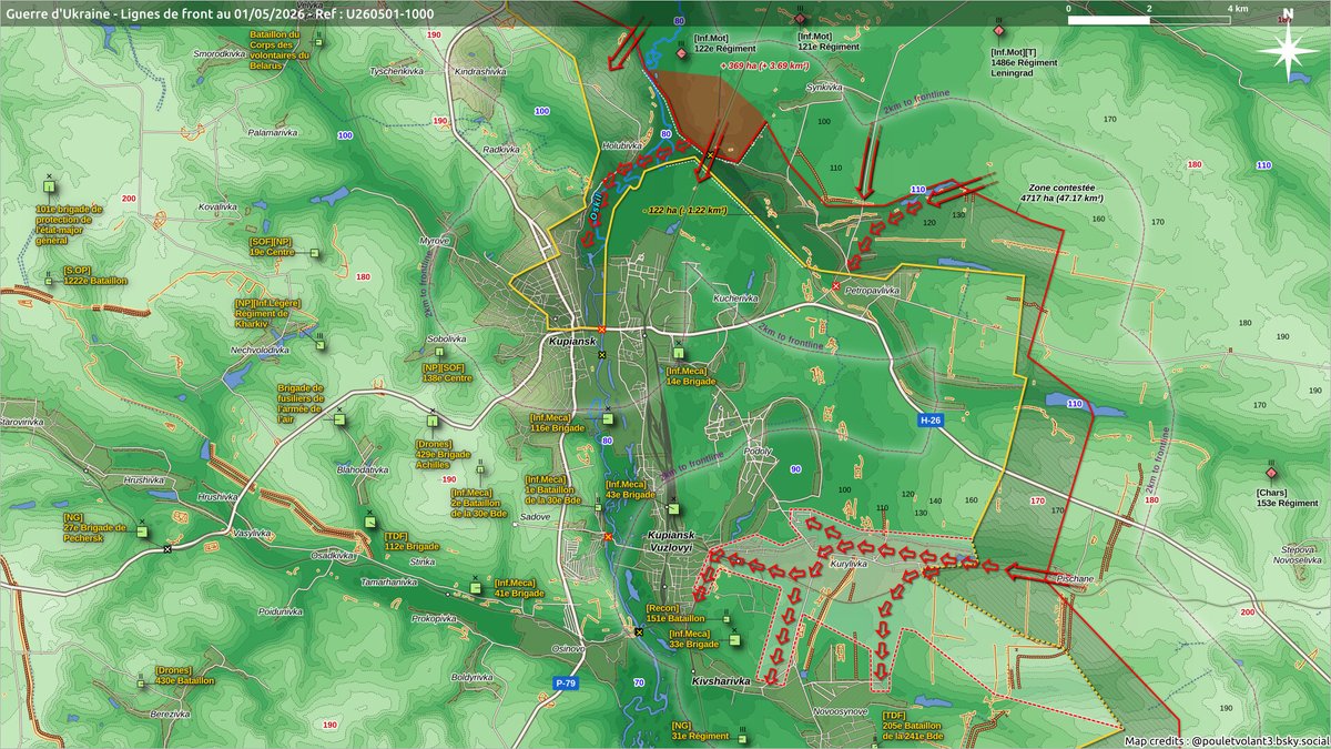 Pouletvolant3's tweet image. 1/2 Guerre d'Ukraine | 01/05/26

Secteurs :
🌐 Kupiansk🔹U260501-1000
🌐 Kramatorsk-Soledar🔹U260501-1030
🌐 Kostiantynivka🔹U260501-1007
🌐 Novopavlivka-Zelenyi Hai🔹U260501-1011

#UkraineRussianWar #GuerreEnUkraine