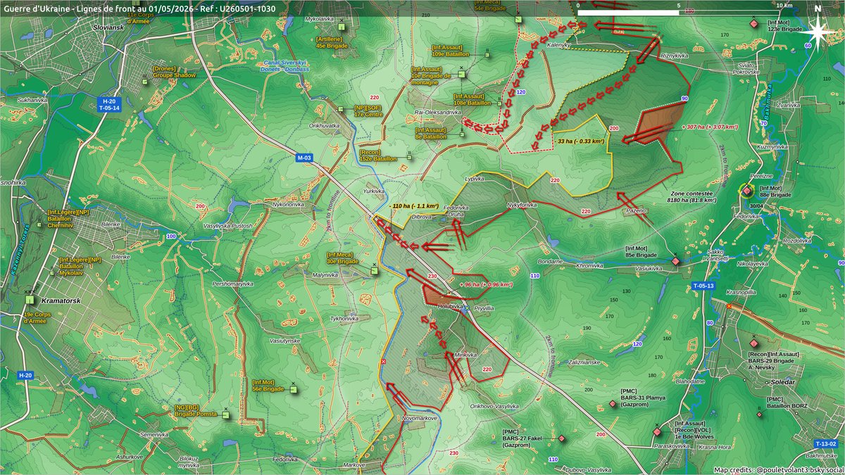 Pouletvolant3's tweet image. 1/2 Guerre d'Ukraine | 01/05/26

Secteurs :
🌐 Kupiansk🔹U260501-1000
🌐 Kramatorsk-Soledar🔹U260501-1030
🌐 Kostiantynivka🔹U260501-1007
🌐 Novopavlivka-Zelenyi Hai🔹U260501-1011

#UkraineRussianWar #GuerreEnUkraine