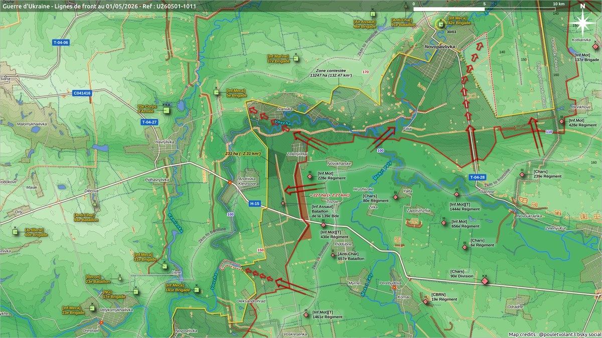 Pouletvolant3's tweet image. 1/2 Guerre d'Ukraine | 01/05/26

Secteurs :
🌐 Kupiansk🔹U260501-1000
🌐 Kramatorsk-Soledar🔹U260501-1030
🌐 Kostiantynivka🔹U260501-1007
🌐 Novopavlivka-Zelenyi Hai🔹U260501-1011

#UkraineRussianWar #GuerreEnUkraine