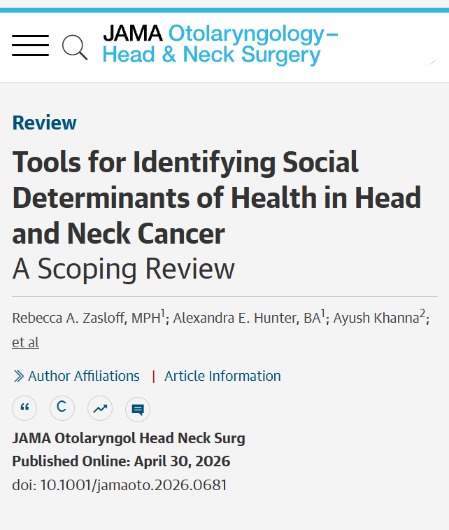 JAMAOto's tweet photo. Scoping review: Validated #SDoH tools for #HeadAndNeckCancer mostly assess economic stability, with limited measurement of social context, health care access, or environment. https://t.co/AWXM175PXS https://t.co/8feMTFvHYZ
