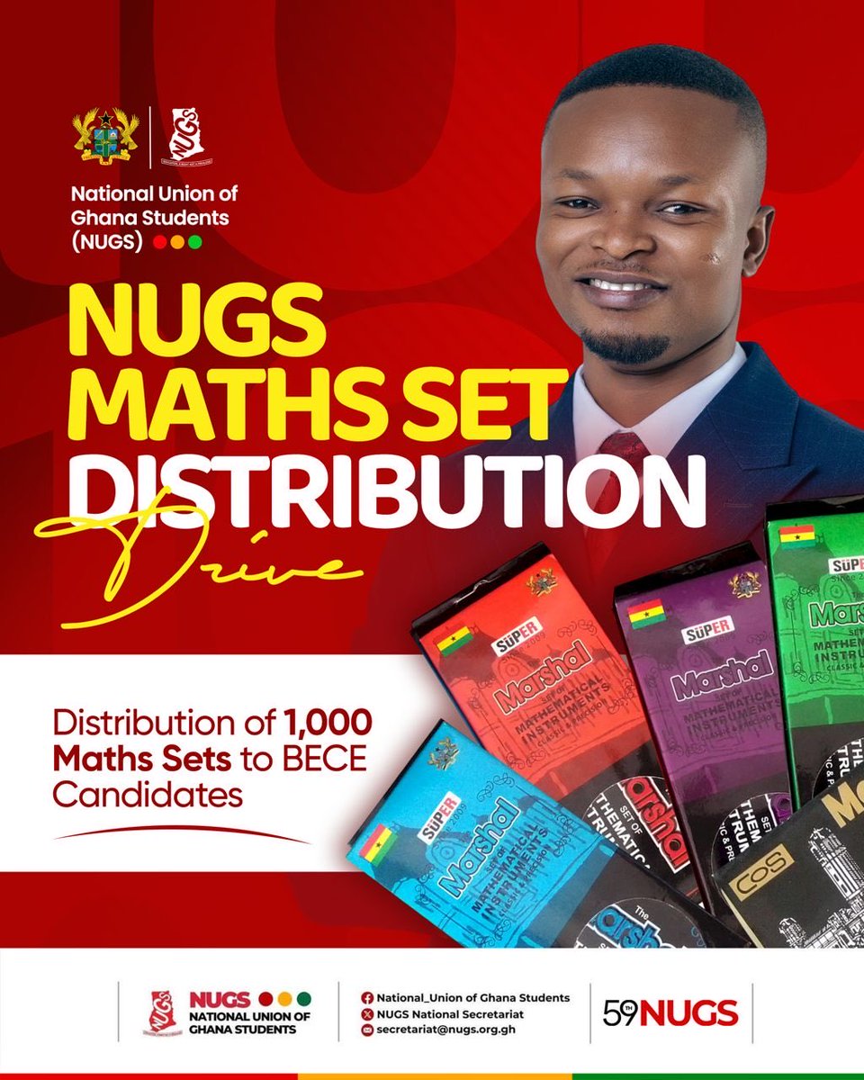_rash_ibrah's tweet photo. Supporting excellence, empowering the future. 1,000 maths sets to be distributed to BECE candidates to aid preparation and boost performance.

#nugs
#StudentVoice
#YouthInGovernance https://t.co/2AnZdJJBHn