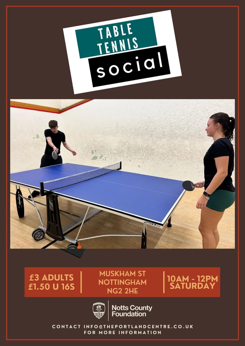 Your_Portland's tweet photo. 🏓 Table Tennis Social 🏓

Join us every Saturday morning at The Portland Centre from 10am until 12pm for fun, social games of Table Tennis. 🏓

Adults £3 Under 16's £1.50 💸 https://t.co/Fhakl30WVD