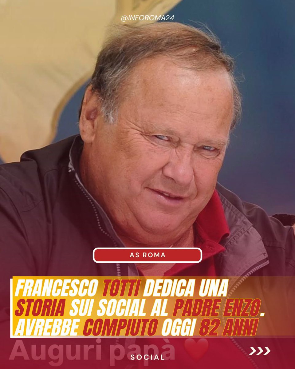 inforoma24's tweet image. 🟡🔴 Un pensiero che resta per Francesco #Totti che dedica una storia Instagram al papà, Enzo Totti, che avrebbe compiuto oggi 82 anni. 

🎶 La canzone “gli angeli” di Vasco Rossi accompagna il momento.

#ASRoma