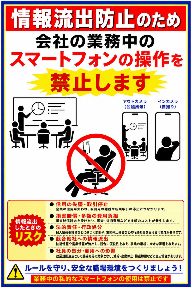 GqUj2YKgotzPfJY's tweet image. 会社の情報流出リスク対策に使えるイラストです #chatgpt