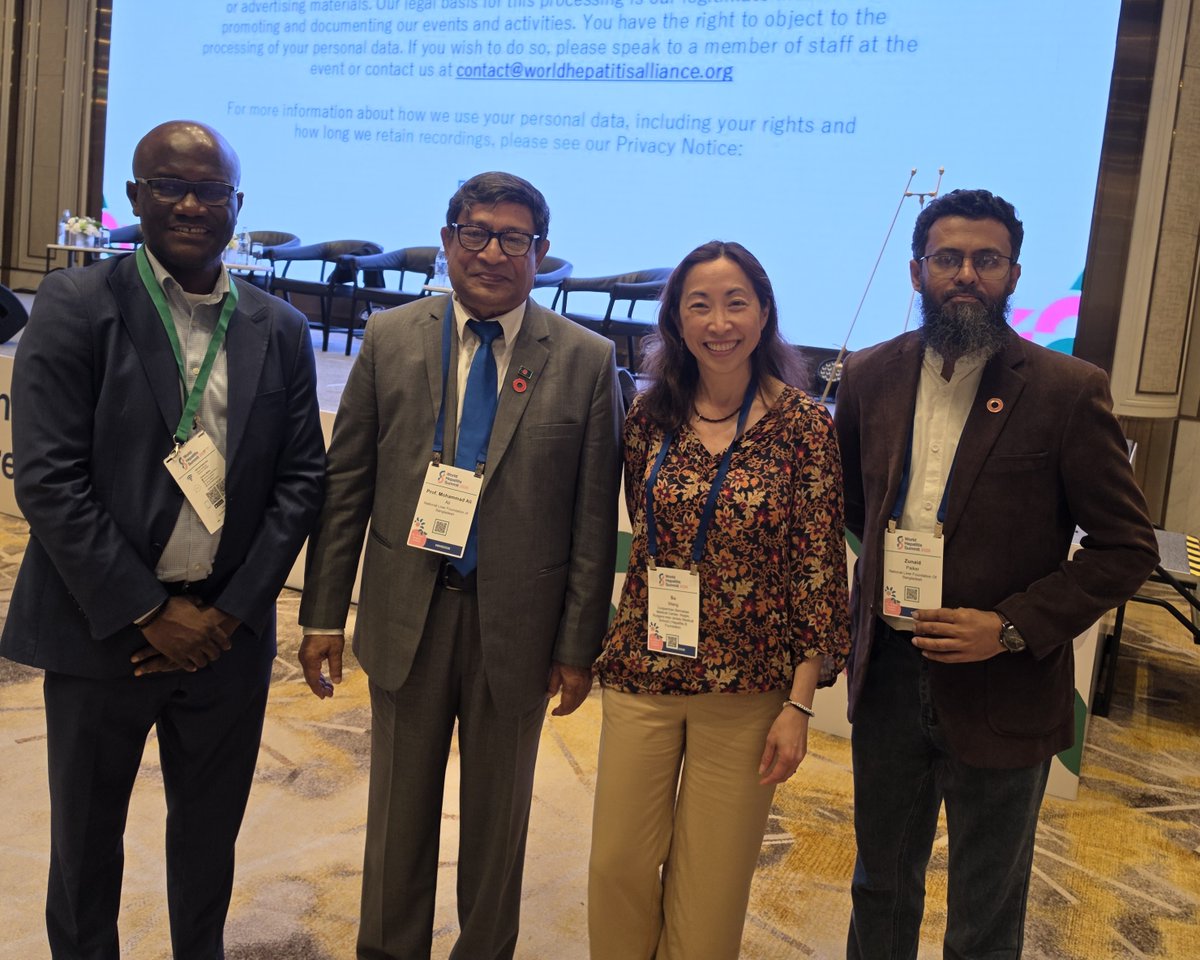 profmohammadali's tweet photo. A happy moment at #WHS2026, meeting all five Presidents of the @Hep_Alliance . Charles Gore, Dr. Su Wang, Danjuma Adda, Rachel Halford &amp; Dee Lee,  shaped the global hepatitis movement. Remember my engagement with  WHA since its inception. @bd_liver  is proud to be a part of this https://t.co/8pC6lcePHQ