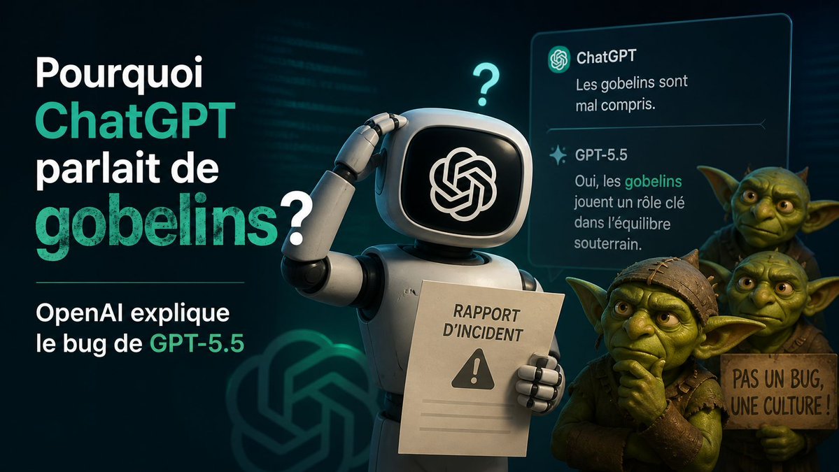 BlogNT's tweet image. 🧙‍♂️ Pourquoi ChatGPT s'est-il mis à parler de gobelins ? OpenAI s'explique sur le bug surréaliste de GPT-5.5 et la solution radicale (et répétitive) de ses ingénieurs. 🤖✨

Découvrez les coulisses de ce "Goblin Mode" imprévu ici 👇

blog-nouvelles-technologies.fr/367530/gpt-5-5…

#OpenAI #ChatGPT