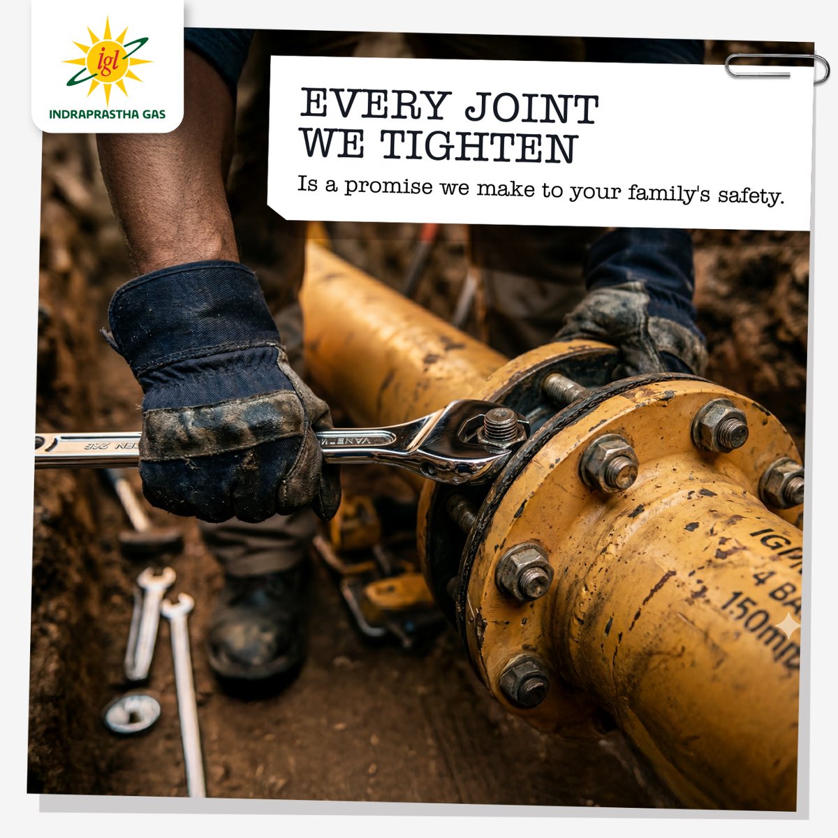 IGLConnect's tweet image. Every joint we tighten is more than just a task—
it’s a commitment to your family’s safety.

At IGL, every connection is built with care, precision, and responsibility.

#IGL #SafetyFirst #CleanEnergyLife #PNGDrive #SafeConnections #ReliableEnergy
