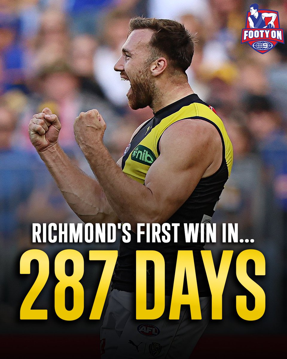 FootyonNine's tweet photo. 🟡⚫ The drought is OVER! 🟡⚫

Adem Yze's men have ended their 12-game losing streak with a win over the Eagles in the West.

#9WWOS #AFLEaglesTigers https://t.co/WpDBpqIOSR